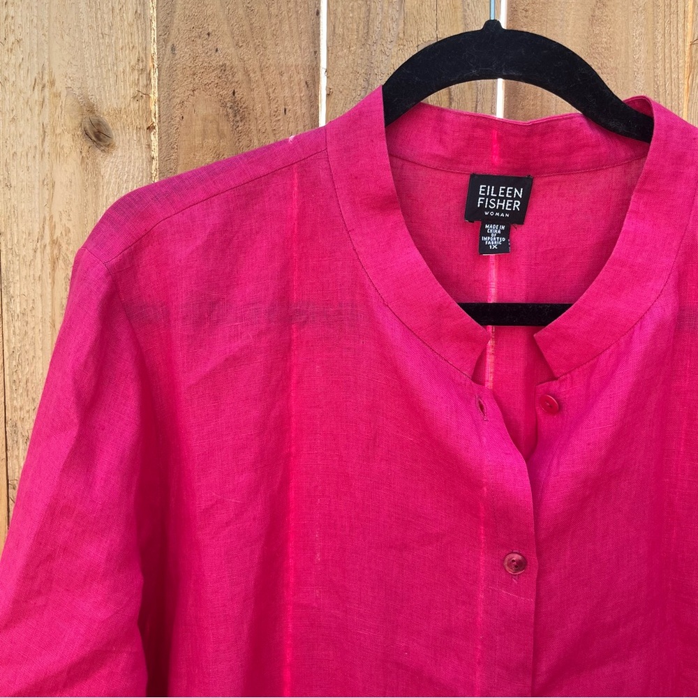 Eileen Fisher Bright Fuchsia Linen Button-Down Tunic 1X - Picture 2 of 5